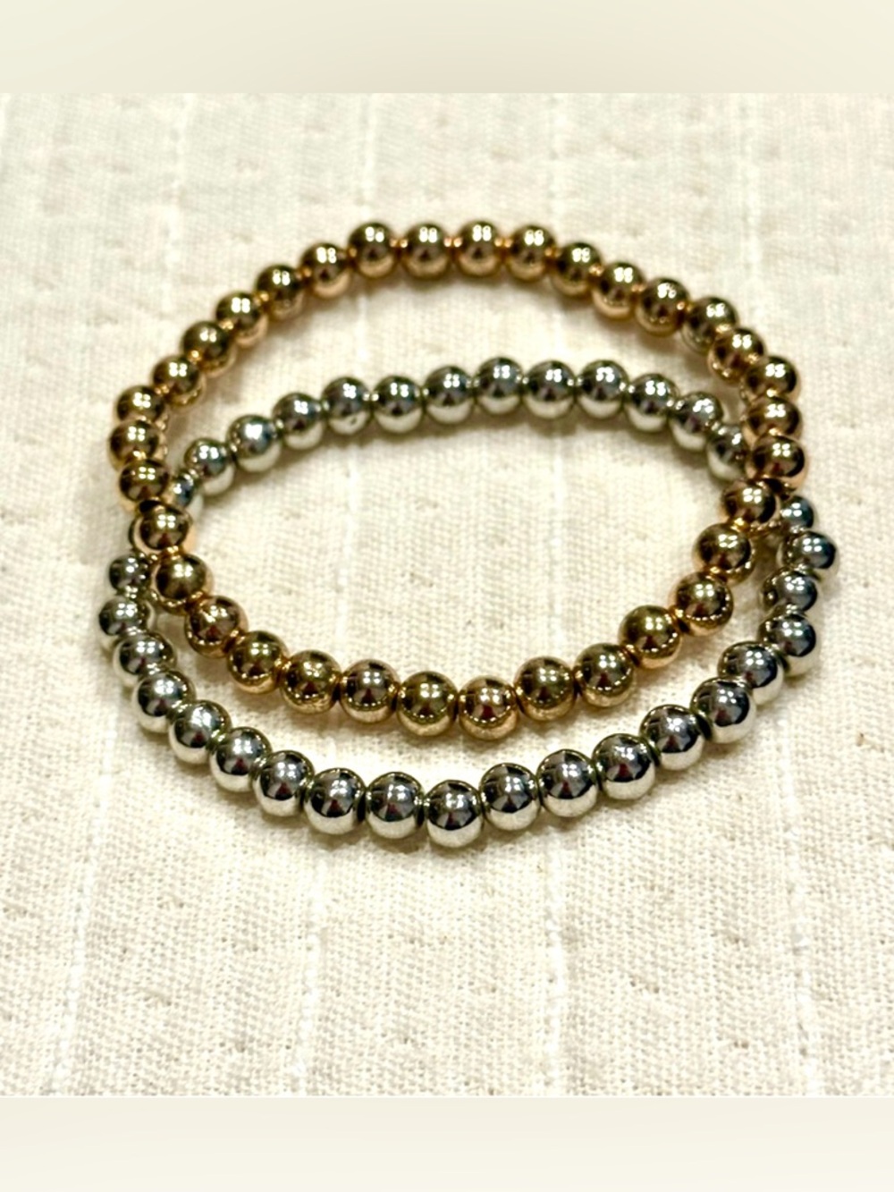 Minimalist Metallic Stacking Bracelets | Two-Tone Bead Set